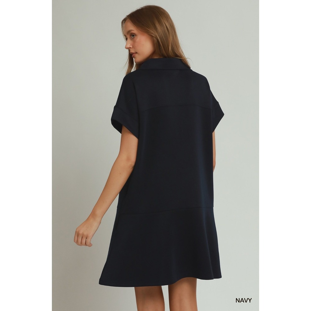 Umgee Collared Quarter Zip Dress with Size Pocket - Navy - Small - Picture 3 of 5